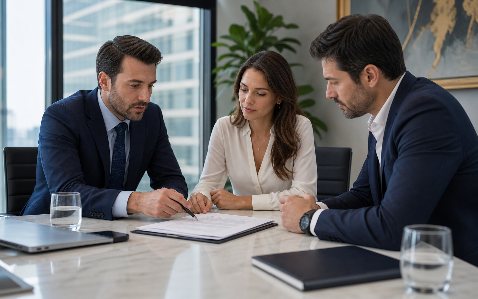 Reunión mercantil con empresa y abogado