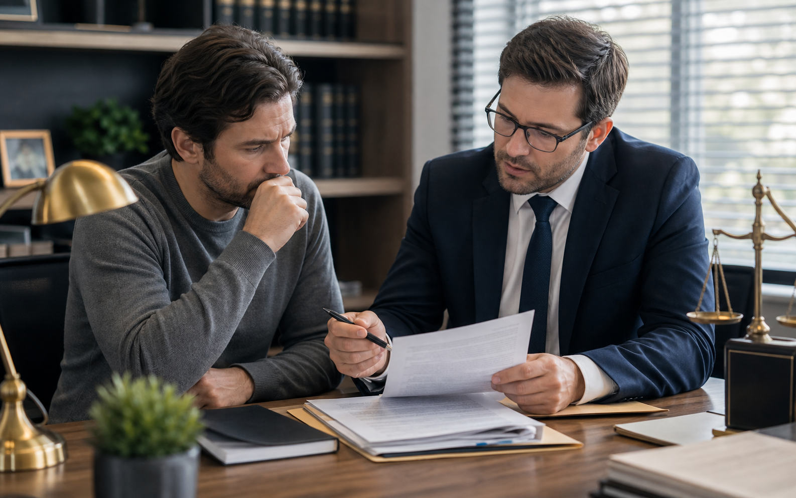 Abogado revisando un expediente legal